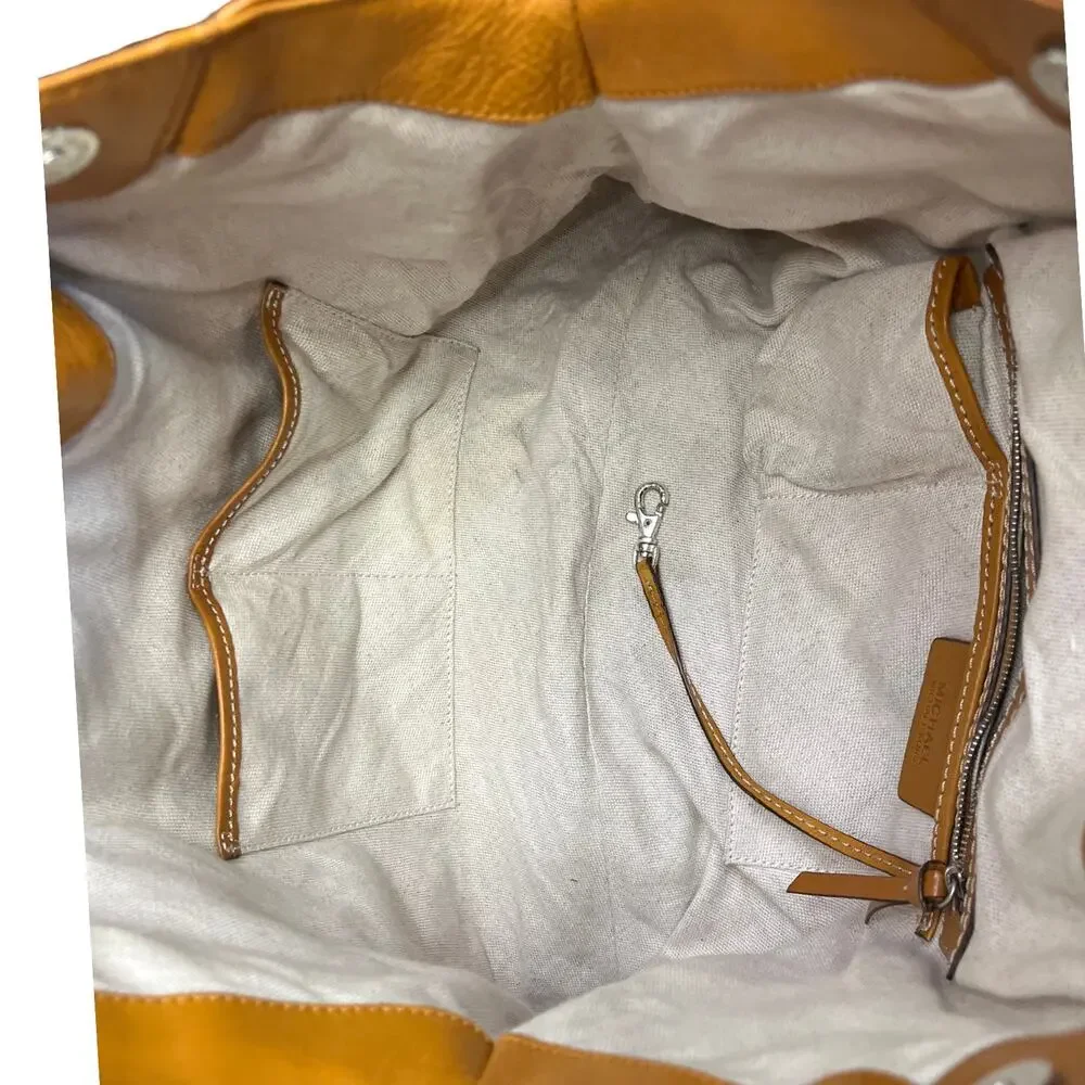 Michael Kors Astor Large Tan Brown Leather Drawstring Tote Bag Stud Detail